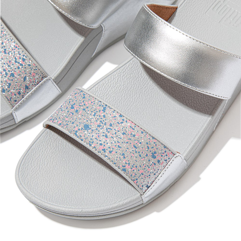 Fitflop Womens Slides - Lulu Shimmer Splash - Silver - 341-ILRBZY